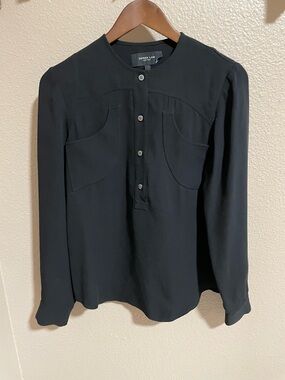 Derek Lam Black Silk Button-Front Blouse